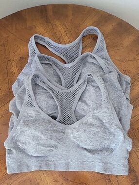 3-pk Maidenform Big Girls' Seamless Racerback Sports Bras, Grey, L/10-12, VGUC